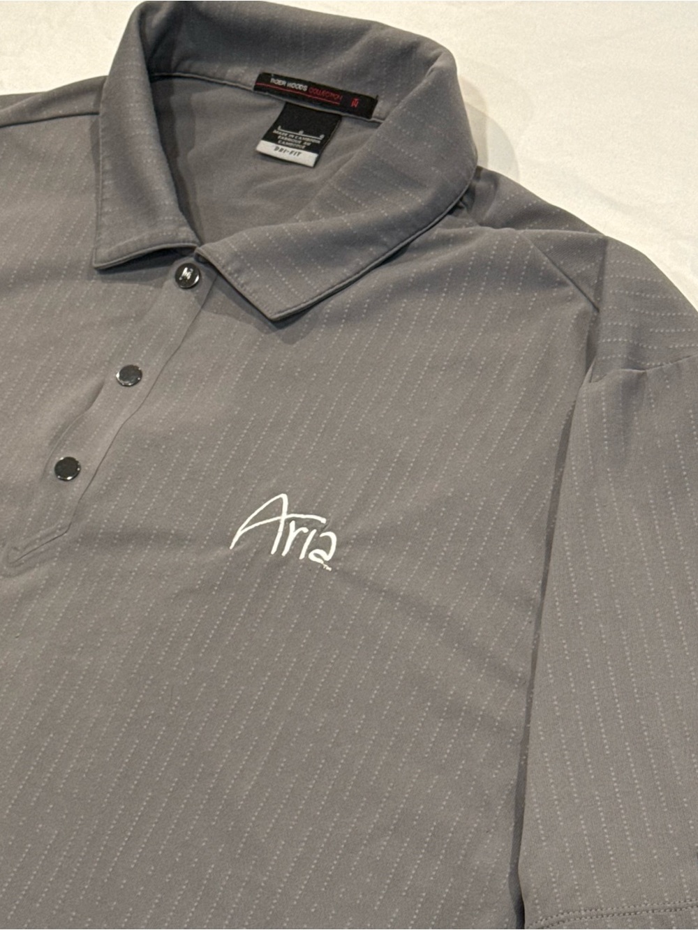 Nike Tiger Woods Collection X Aria Golf Polo Shirt Men’s L Gray Pin Striped